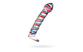 Sexus Glass Dildo Stripes With Base 16cm Blue & Red Glass Sex Toys